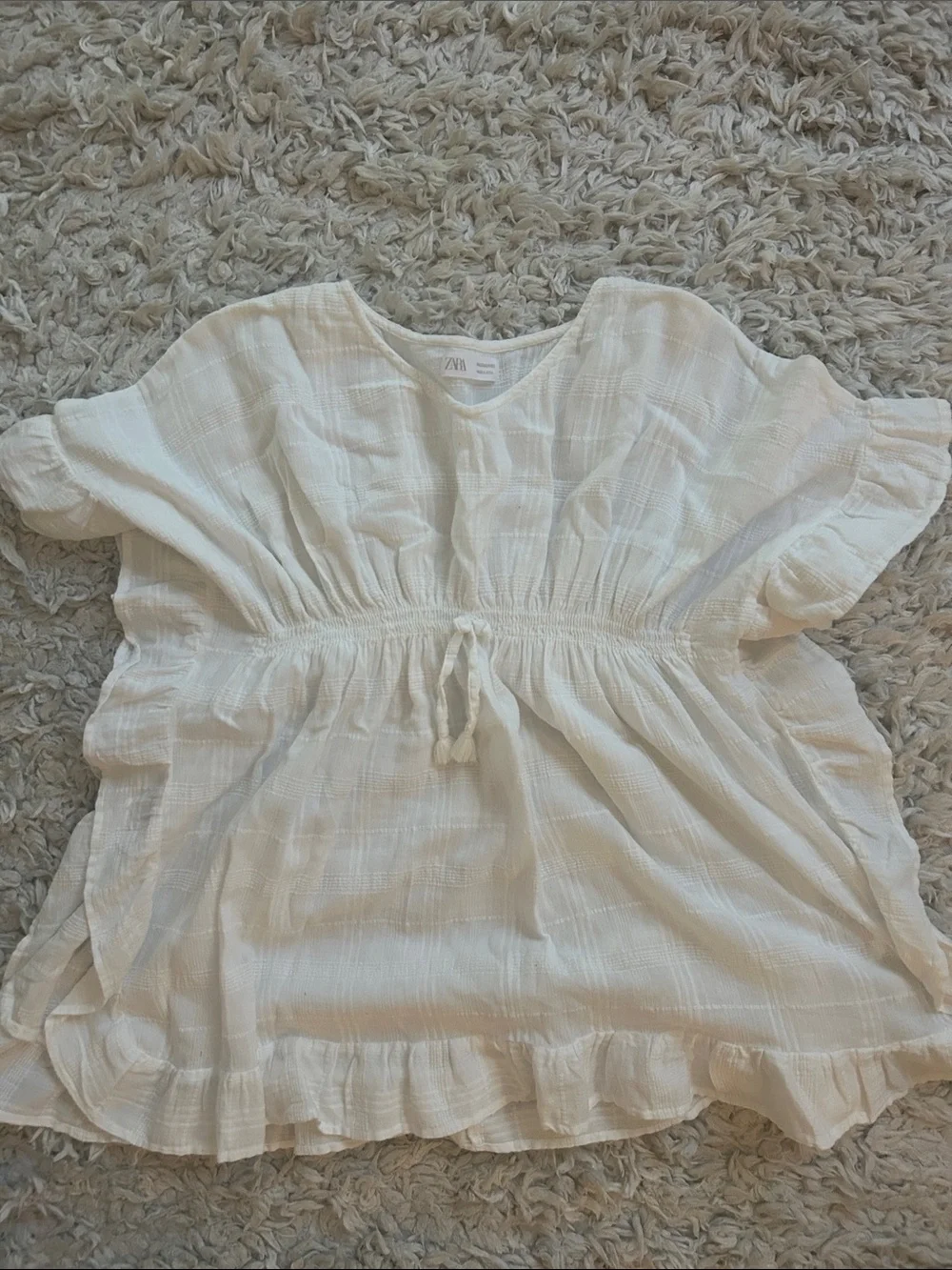 Zara Kids White Gauze Drawstring Ruffle Dress Beach Coverup